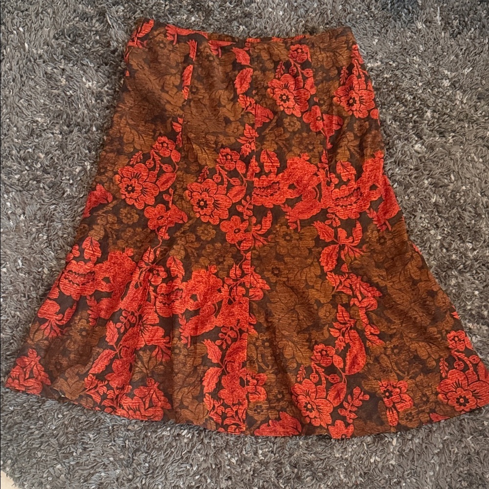 CAbi Red and Brown Floral A-Line Skirt
